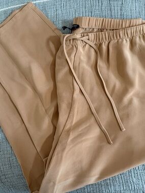 Eileen Fisher,women's silk,elastic/tie waist pants. Pretty salmon color.